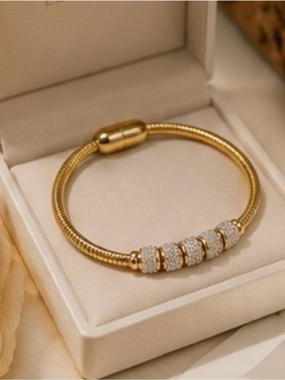 Gold Pavé Bead Snake Chain Bracelet